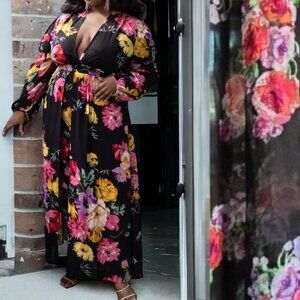 NWOT PENELOPE ( 3X ) Maxi Dress or Intimate coverup button closure Floral Sheer